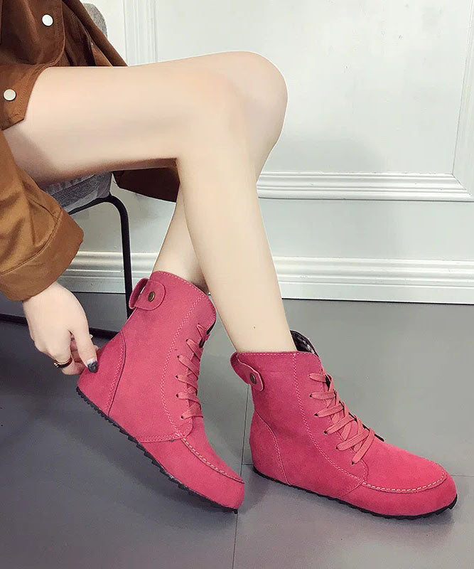 Elegant Rose Lace Up Splicing Flat Boots Suede LY2689 - fabuloryshop