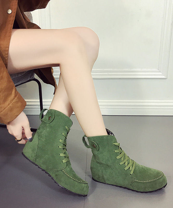Elegant Rose Lace Up Splicing Flat Boots Suede LY2689 - fabuloryshop