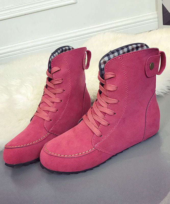 Elegant Rose Lace Up Splicing Flat Boots Suede LY2689 - fabuloryshop