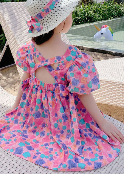 Elegant Rose Print Off The Back Patchwork Cotton Baby Girls Dress Summer LY5510 - fabuloryshop