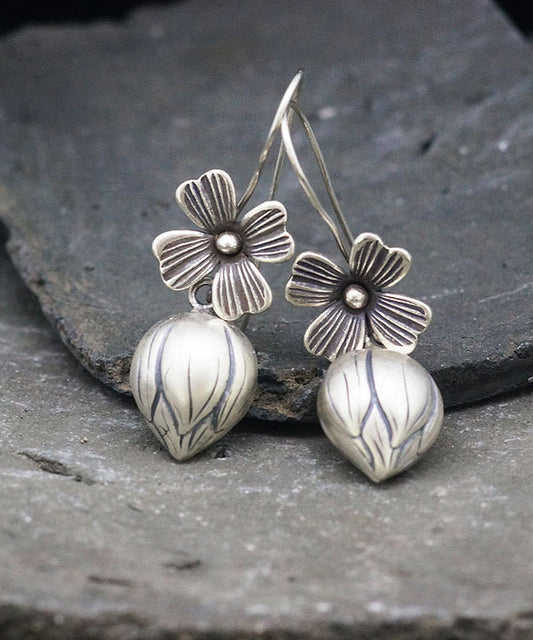 Elegant Silk Sterling Silver Lotus Drop Earrings LY2031 - fabuloryshop