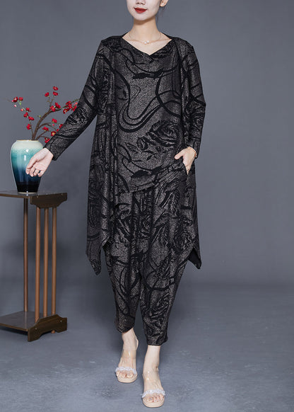 Elegant Slash Neck Oversized Print Silk Three Pieces Set Spring LY3655 - fabuloryshop