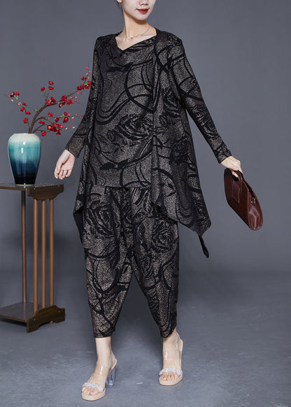 Elegant Slash Neck Oversized Print Silk Three Pieces Set Spring LY3655 - fabuloryshop