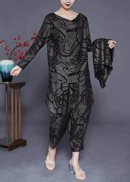 Elegant Slash Neck Oversized Print Silk Three Pieces Set Spring LY3655 - fabuloryshop