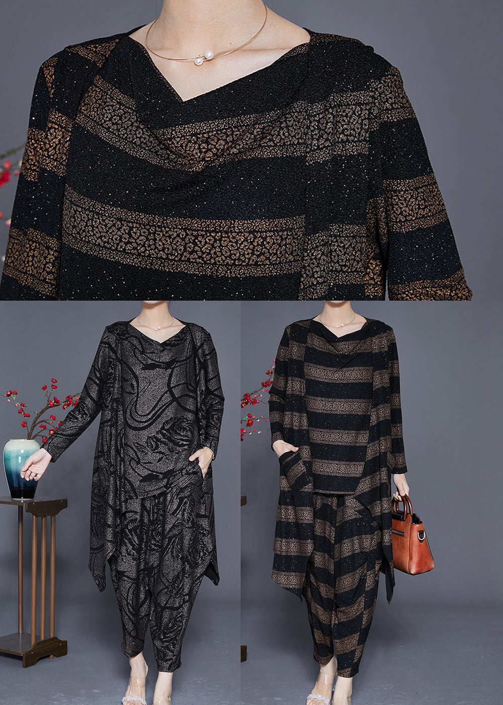 Elegant Slash Neck Oversized Print Silk Three Pieces Set Spring LY3655 - fabuloryshop