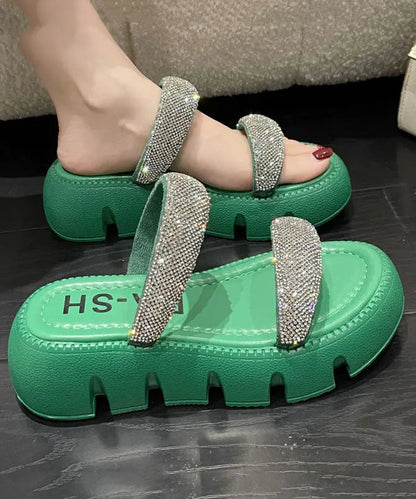 Elegant Splicing Platform Slide Sandals Peep Toe Green Zircon Ada Fashion