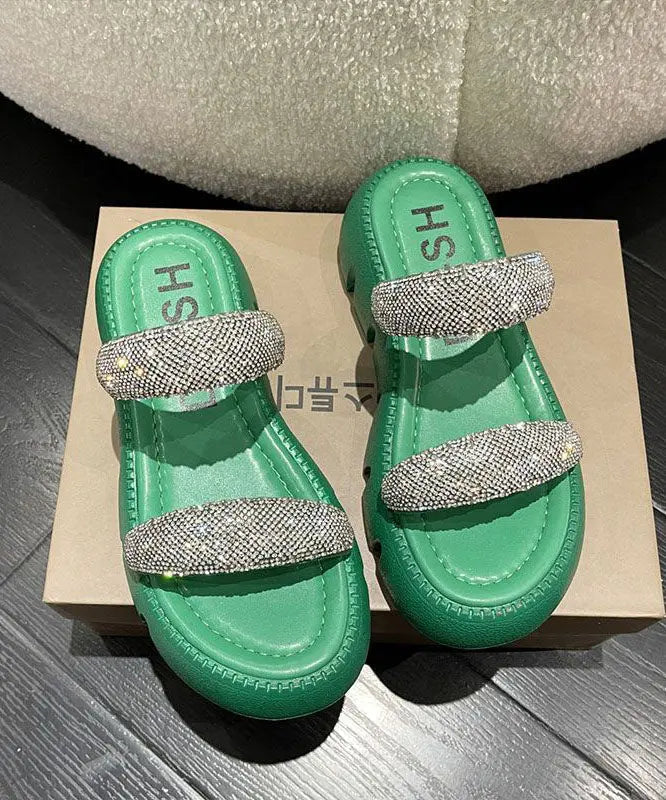 Elegant Splicing Platform Slide Sandals Peep Toe Green Zircon Ada Fashion