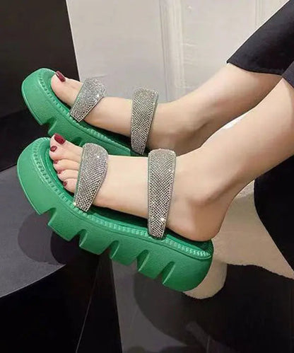 Elegant Splicing Platform Slide Sandals Peep Toe Green Zircon Ada Fashion