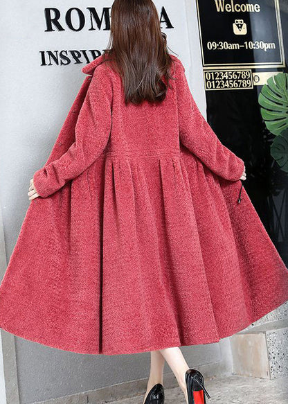 Elegant Watermelon Red Peter Pan Collar Thick Cashmere Trench Winter Ada Fashion