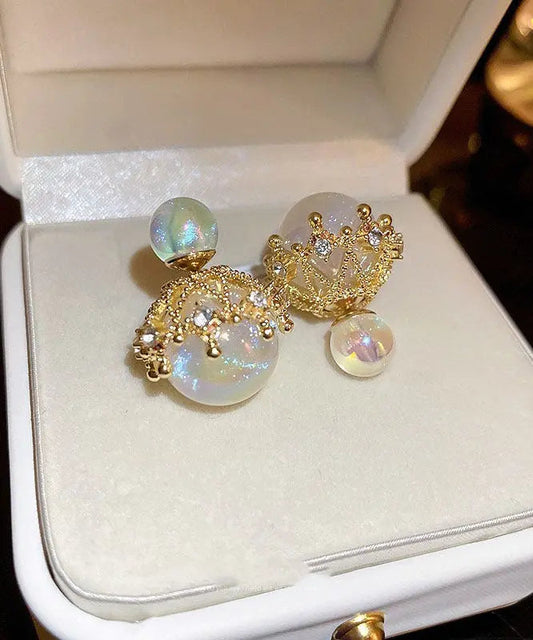 Elegant White Alloy Zircon Pearl Stud Earrings Ada Fashion