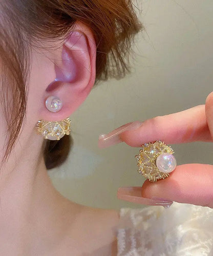 Elegant White Alloy Zircon Pearl Stud Earrings Ada Fashion