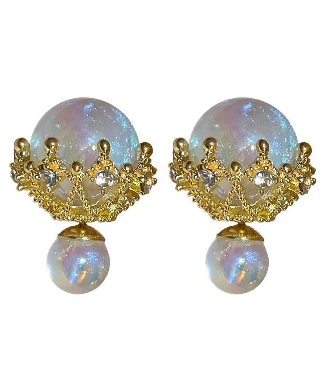 Elegant White Alloy Zircon Pearl Stud Earrings Ada Fashion