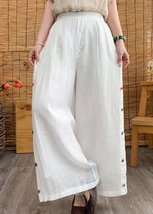 Elegant White Elastic Waist Linen Wide Leg Pants Summer LY4457 - fabuloryshop