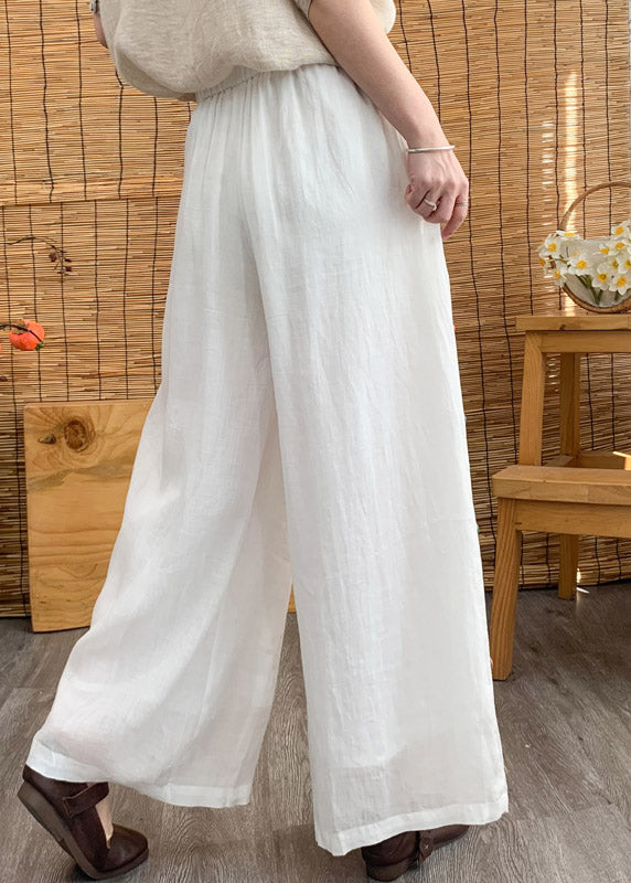 Elegant White Elastic Waist Linen Wide Leg Pants Summer LY4457 - fabuloryshop