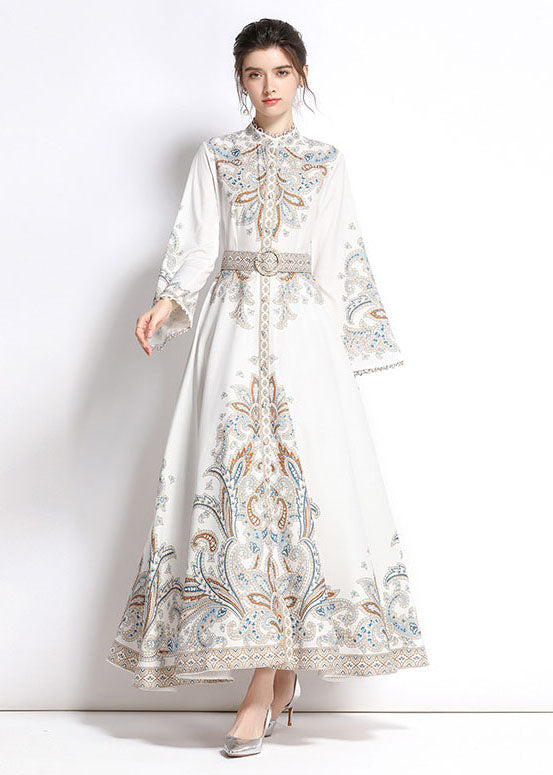 Elegant White Embroideried Patchwork Cotton Exra Large Hem Long Dresses Flare Sleeve LY7399 - fabuloryshop