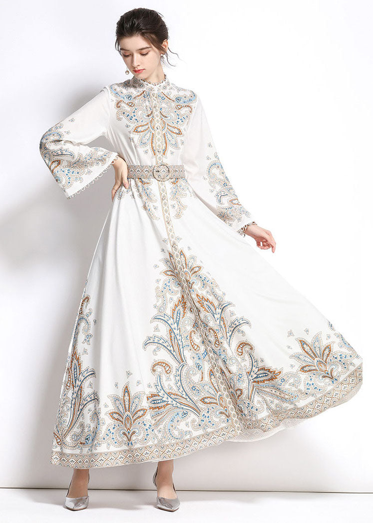 Elegant White Embroideried Patchwork Cotton Exra Large Hem Long Dresses Flare Sleeve LY7399 - fabuloryshop