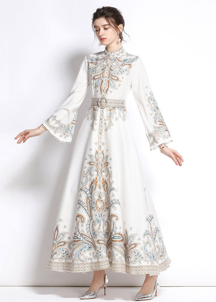 Elegant White Embroideried Patchwork Cotton Exra Large Hem Long Dresses Flare Sleeve LY7399 - fabuloryshop