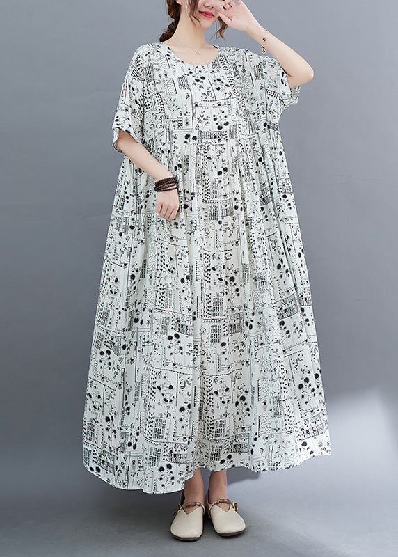 Elegant White O-Neck Patchwork Wrinkled Party Maxi Dress Short Sleeve Ada Fashion