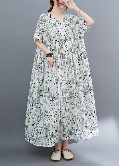 Elegant White O-Neck Patchwork Wrinkled Party Maxi Dress Short Sleeve Ada Fashion