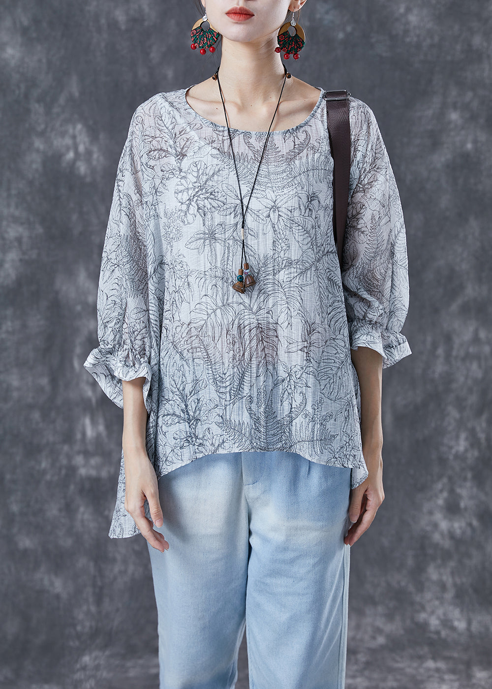 Elegant White Oversized Print Low High Design Cotton Tanks Batwing Sleeve LY4042 - fabuloryshop