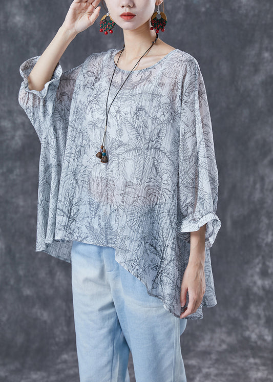 Elegant White Oversized Print Low High Design Cotton Tanks Batwing Sleeve LY4042 - fabuloryshop