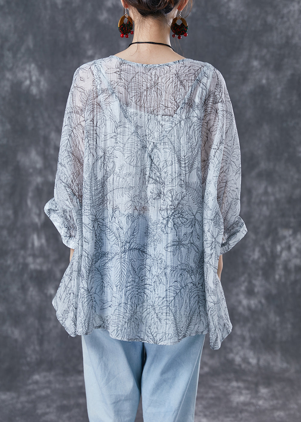 Elegant White Oversized Print Low High Design Cotton Tanks Batwing Sleeve LY4042 - fabuloryshop