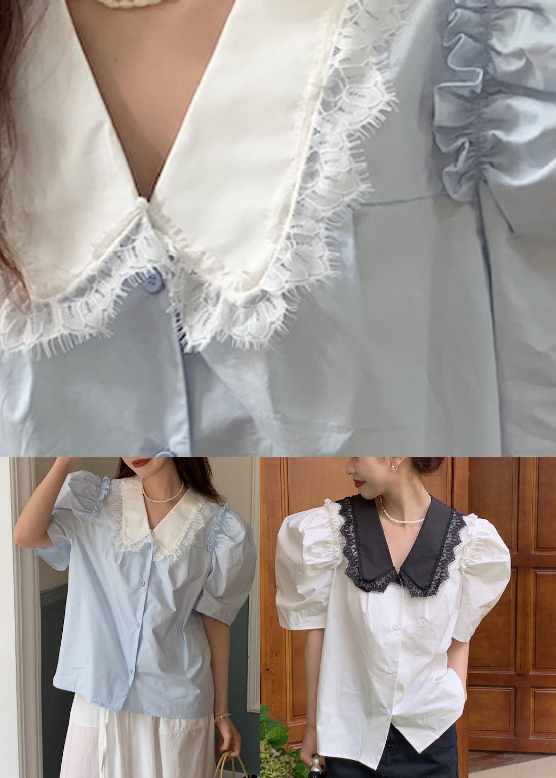 Elegant White Peter Pan Collar Lace Patchwork Cotton Top Summer LY2614 - fabuloryshop