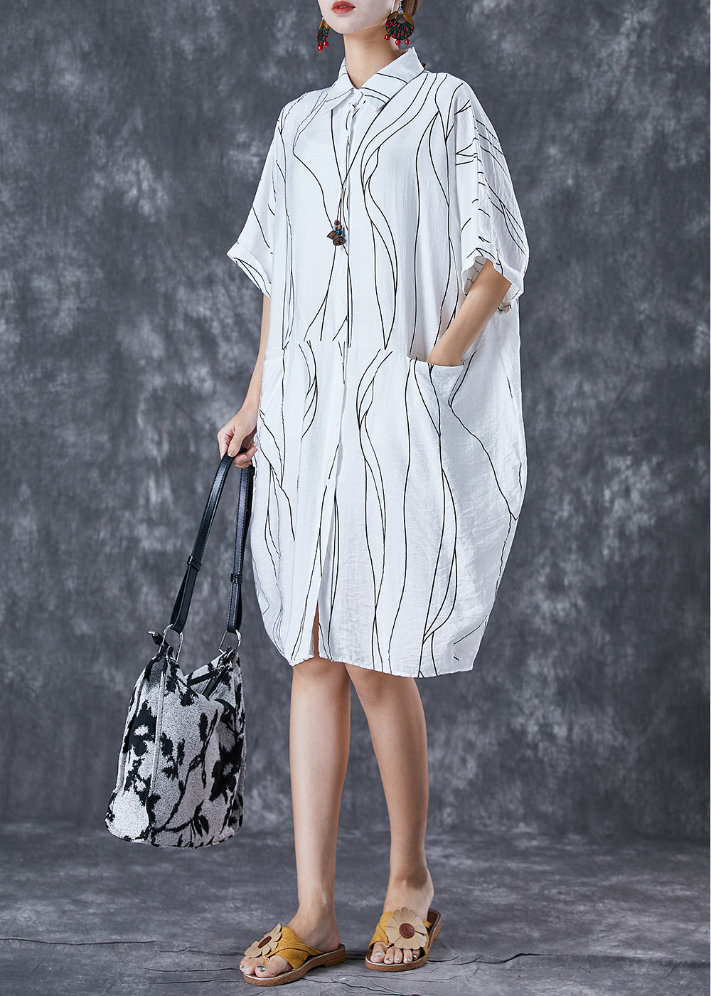 Elegant White Peter Pan Collar Striped Cotton Dresses Summer Ada Fashion