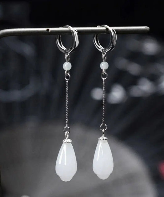 Elegant White Sterling Silver Jade Drip Drop Earrings Ada Fashion