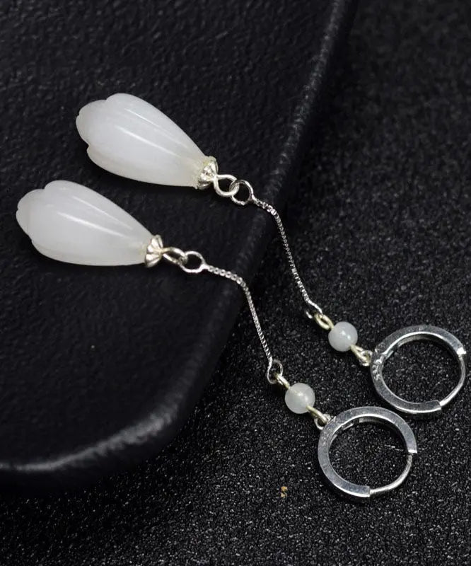 Elegant White Sterling Silver Jade Drip Drop Earrings Ada Fashion