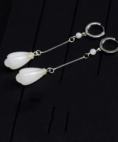 Elegant White Sterling Silver Jade Drip Drop Earrings Ada Fashion