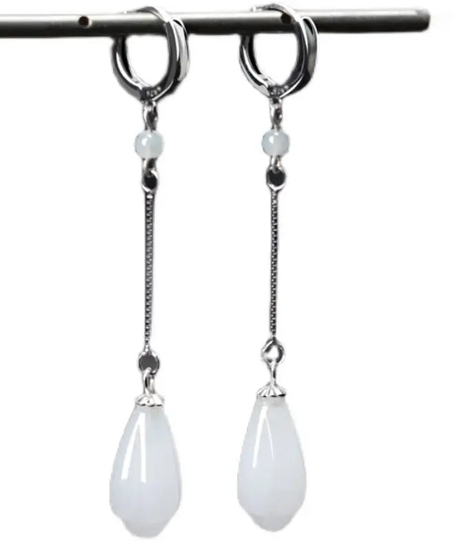 Elegant White Sterling Silver Jade Drip Drop Earrings Ada Fashion