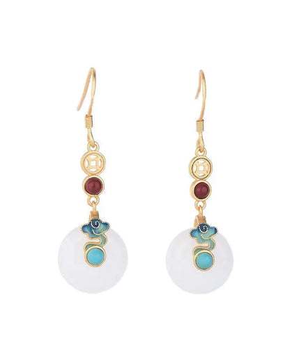 Elegant White Sterling Silver Overgild Inlaid Jade Xiang Yun Drop Earrings Ada Fashion