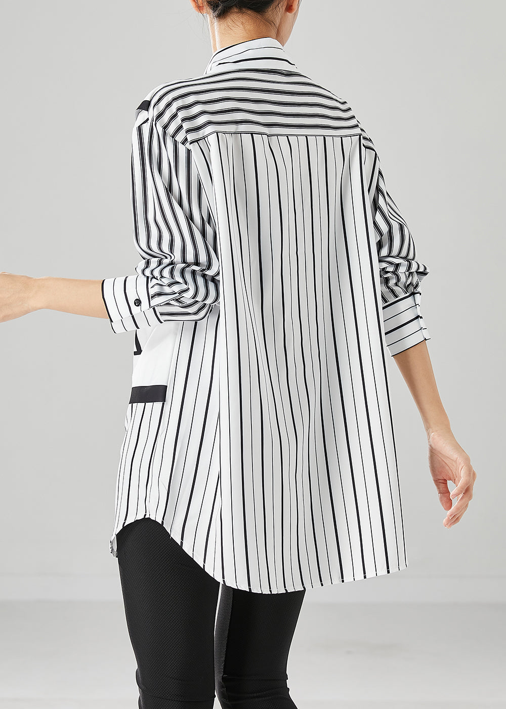 Elegant White Striped Patchwork Cotton Shirt Top Fall Ada Fashion