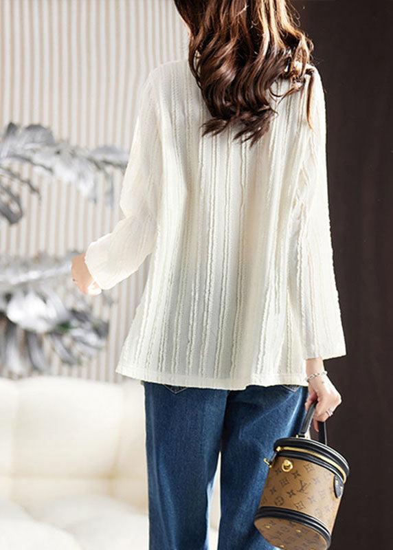 Elegant White V Neck Ruffled Patchwork Lace Top Fall Ada Fashion