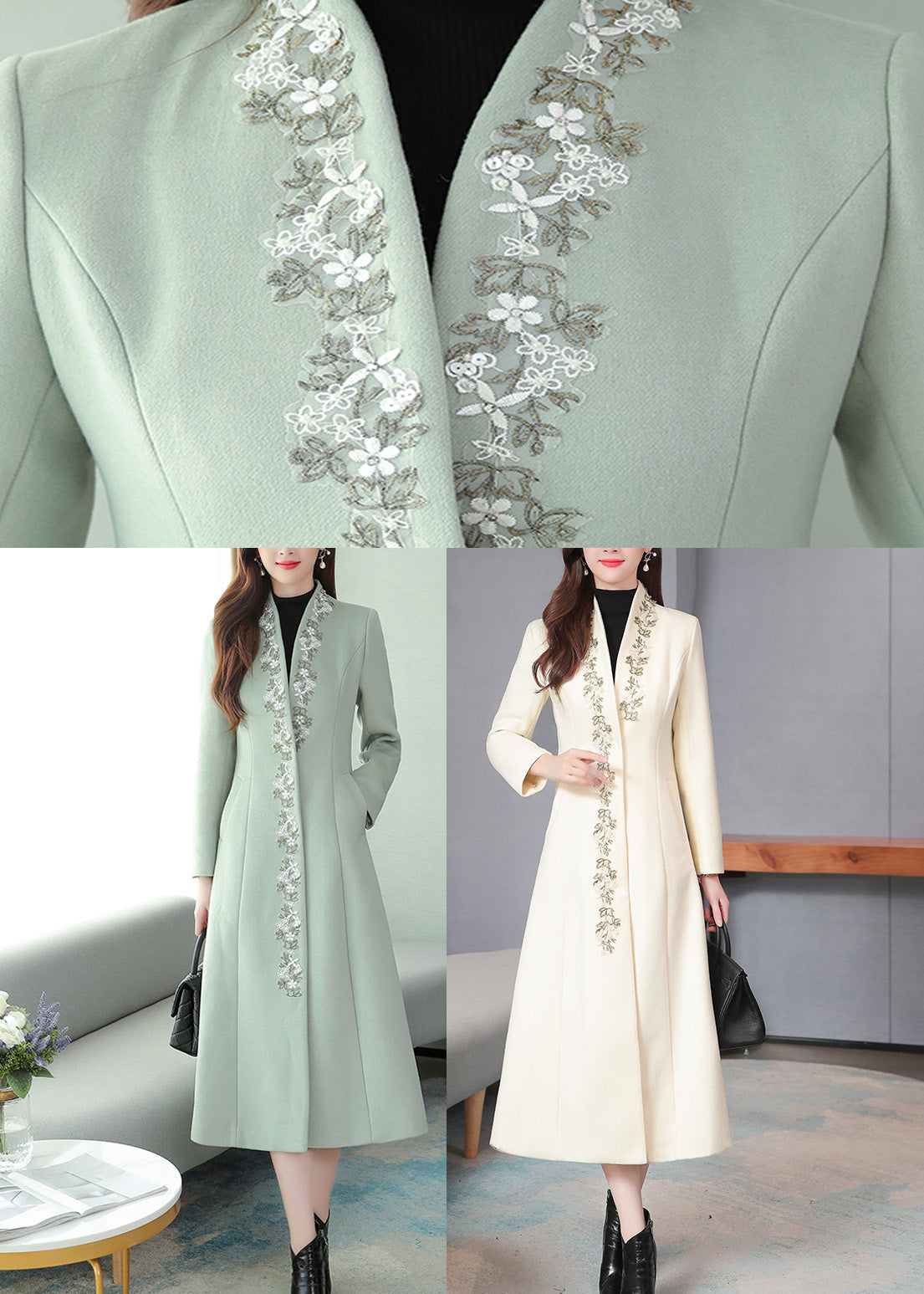 Elegant White V Neck Woolen Long Trench Coats Spring LY1713 - fabuloryshop