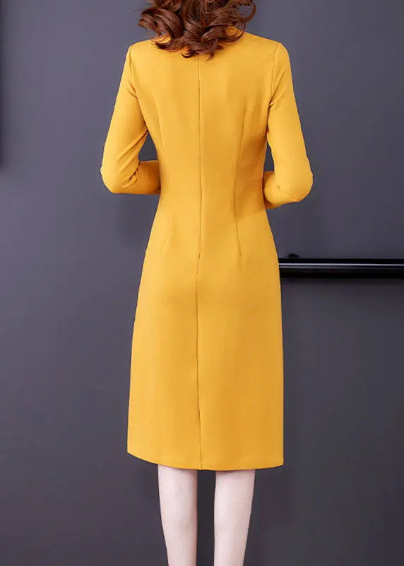Elegant Yellow O-Neck Embroidered Button Maxi Dress Fall Ada Fashion
