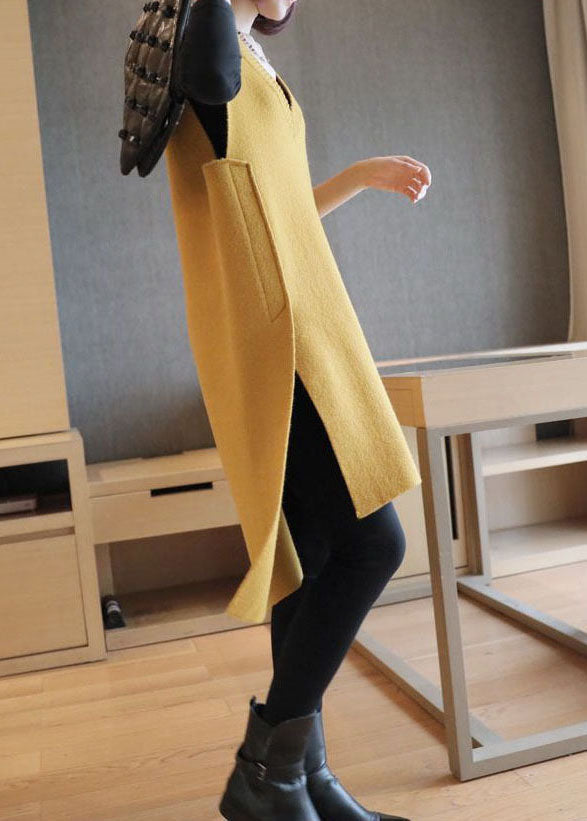 Elegant Yellow Oversized Side Open Knit Long Vests Sleeveless LY1457 - fabuloryshop