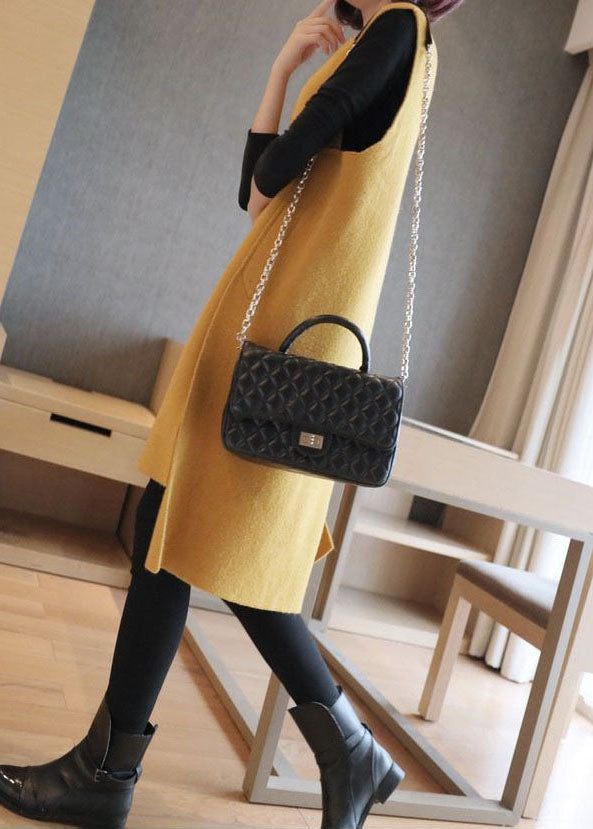 Elegant Yellow Oversized Side Open Knit Long Vests Sleeveless LY1457 - fabuloryshop