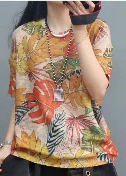 Elegant Print Cotton  Short Sleeve Tops - fabuloryshop