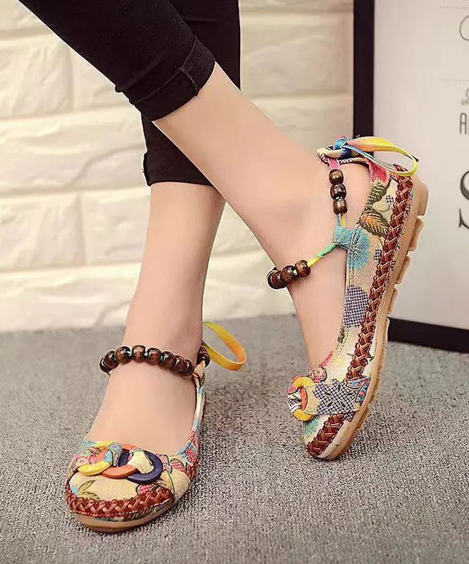 Ethnic Style Handmade Beaded Flat Sole Single Shoes Ada Fashion