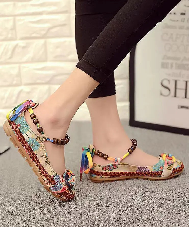 Ethnic Style Handmade Beaded Flat Sole Single Shoes Ada Fashion