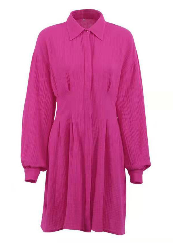 European And American New Rose Waist Long Sleeved Shirt Dress LY3908 - fabuloryshop