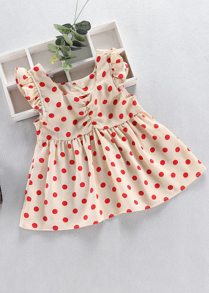 Fashion Baby Blue O-Neck Dot Print Patchwork Girls Vacation Long Dress Sleeveless Ada Fashion