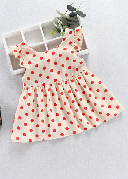 Fashion Baby Blue O-Neck Dot Print Patchwork Girls Vacation Long Dress Sleeveless Ada Fashion