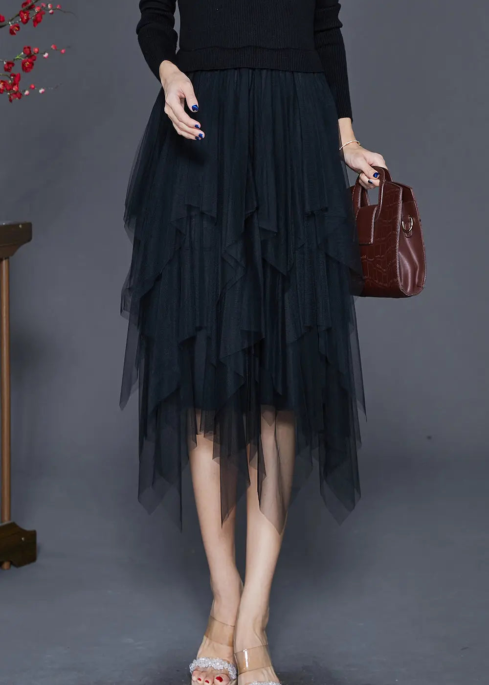 Fashion Black Asymmetrical Exra Large Hem Tulle Skirt Summer Ada Fashion