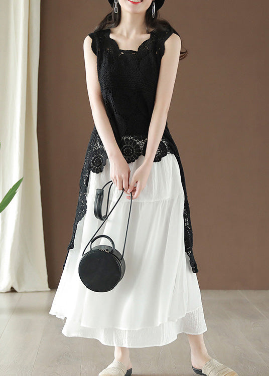 Fashion Black Asymmetrical Hollow Out Low High Design Cotton Top Summer Ada Fashion