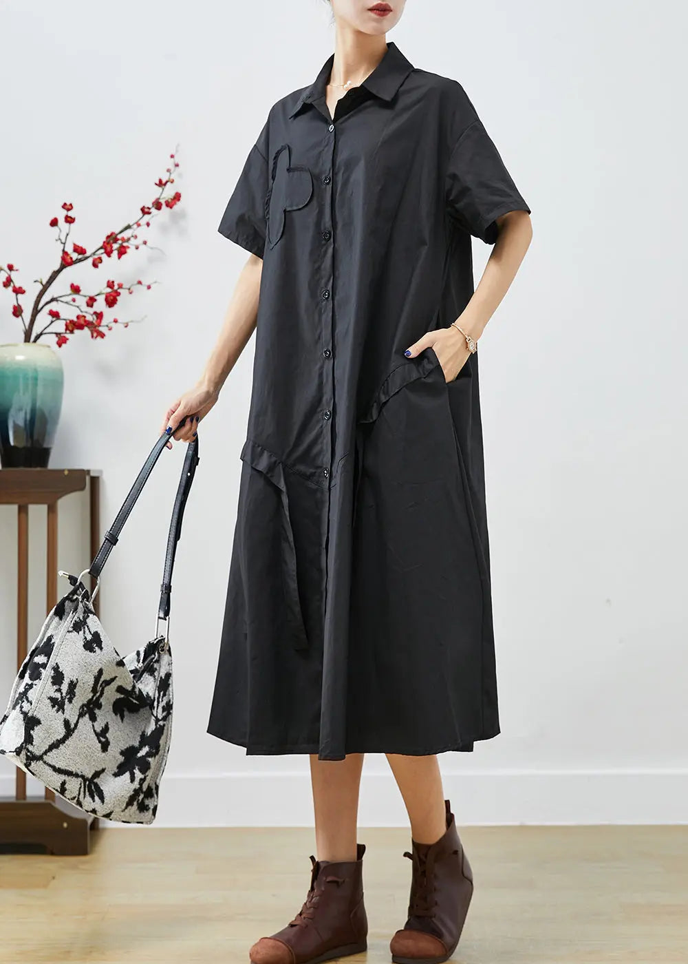 Fashion Black Asymmetrical Patchwork Cotton Maxi Dresses Summer Ada Fashion