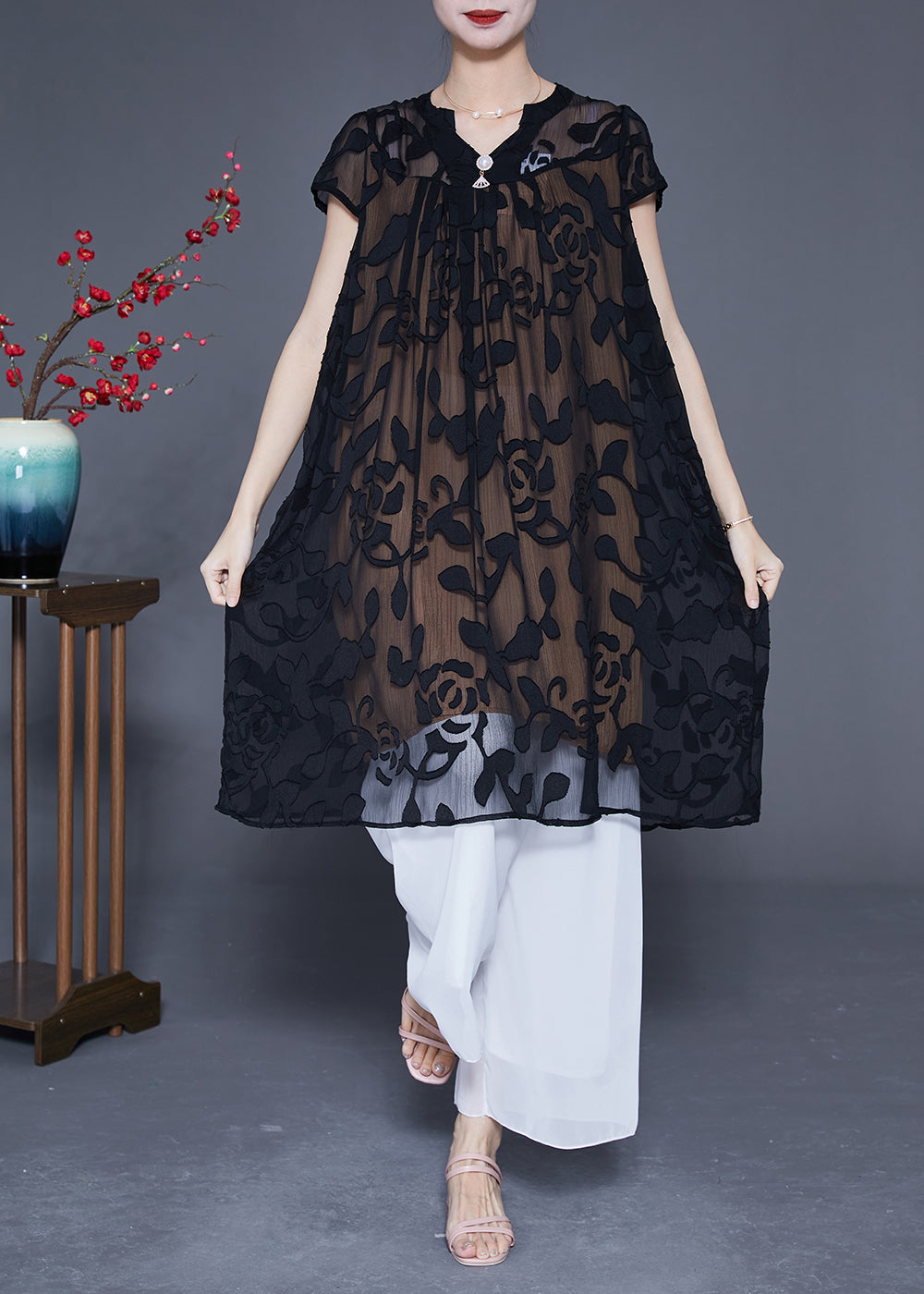 Fashion Black Embroideried Oversized Tulle Dress Summer LY2868 - fabuloryshop