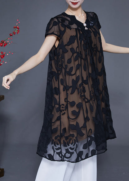 Fashion Black Embroideried Oversized Tulle Dress Summer LY2868 - fabuloryshop